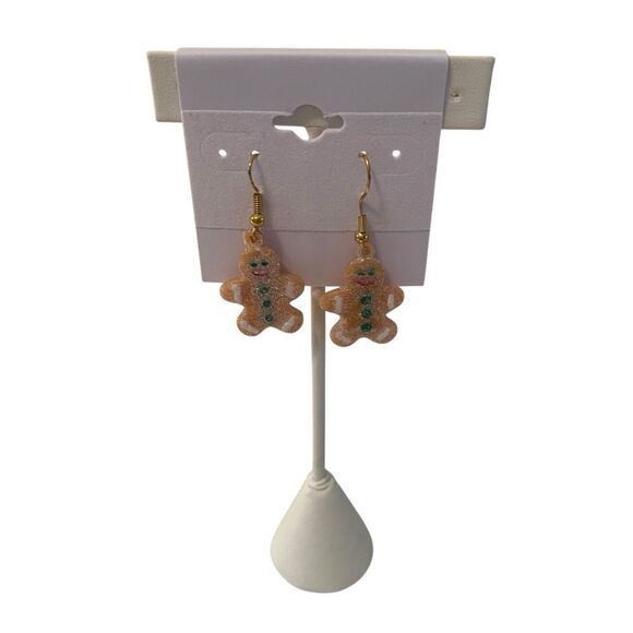 Gingerbread Man Christmas Cookie Earrings - Picture 1 of 6